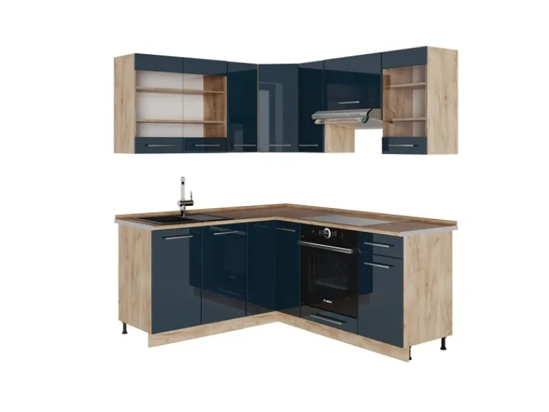 Best Vicco Fame-Line Küchenschränke Hochglanz/Goldkraft Eiche 160 x 60 cm ohne Arbeitsplatte ohne E-Geräte Zubehör Für Küchenarmatur|Winkelküchen
