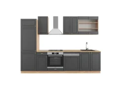 Discount Vicco Fame-Line Küchenzeile Anthrazit Landhaus/Goldkraft Eiche 300 cm ohne Arbeitsplatte ohne E-Geräte Anthrazit Struktur