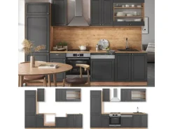 Discount Vicco Fame-Line Küchenzeile Anthrazit Landhaus/Goldkraft Eiche 300 cm ohne Arbeitsplatte ohne E-Geräte Anthrazit Struktur