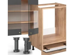Discount Vicco Fame-Line Küchenzeile Anthrazit Landhaus/Goldkraft Eiche 300 cm ohne Arbeitsplatte ohne E-Geräte Anthrazit Struktur
