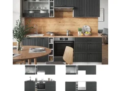Einbauküchen<Vicco Fame-Line Küchenzeile Anthrazit Landhaus/Weiß 235 cm AP Anthrazit ohne E-Geräte Anthrazit Struktur