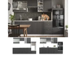 Einbauküchen<Vicco Fame-Line Küchenzeile Anthrazit Landhaus/Weiß 280 cm ohne Arbeitsplatte ohne E-Geräte Anthrazit Struktur
