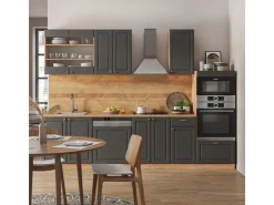 New Vicco Fame-Line Küchenzeile Anthrazit Landhaus/Goldkraft Eiche 300 cm mit HochschrankAP Anthrazit ohne E-Geräte Anthrazit Struktur