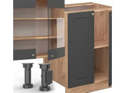 New Vicco Fame-Line Küchenzeile Anthrazit Landhaus/Goldkraft Eiche 300 cm mit HochschrankAP Anthrazit ohne E-Geräte Anthrazit Struktur