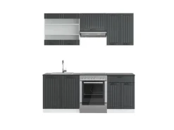 Sale Vicco Fame-Line Küchenzeile Anthrazit Landhaus/Weiß 200 cm AP Anthrazit ohne E-Geräte Anthrazit Struktur