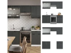 Sale Vicco Fame-Line Küchenzeile Anthrazit Landhaus/Weiß 200 cm AP Anthrazit ohne E-Geräte Anthrazit Struktur
