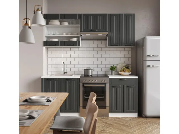 Sale Vicco Fame-Line Küchenzeile Anthrazit Landhaus/Weiß 200 cm AP Anthrazit ohne E-Geräte Anthrazit Struktur