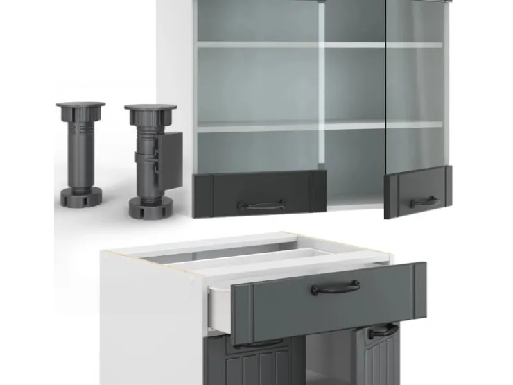 Sale Vicco Fame-Line Küchenzeile Anthrazit Landhaus/Weiß 200 cm AP Anthrazit ohne E-Geräte Anthrazit Struktur