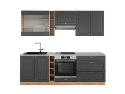 Hot Vicco Fame-Line Küchenzeile Anthrazit Landhaus/Goldkraft Eiche 235 cm AP Marmor ohne E-Geräte Anthrazit Struktur
