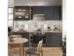 Hot Vicco Fame-Line Küchenzeile Anthrazit Landhaus/Goldkraft Eiche 235 cm AP Marmor ohne E-Geräte Anthrazit Struktur