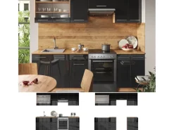 Best Vicco Fame-Line Küchenzeile /Goldkraft Eiche 240 cm AP Anthrazit ohne E-Geräte Einbauküchen