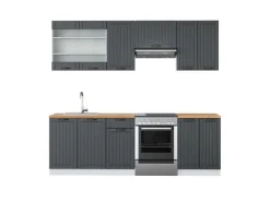 Einbauküchen<Vicco Fame-Line Küchenzeile Anthrazit Landhaus/Weiß 240 cm AP Eiche ohne E-Geräte Anthrazit Struktur