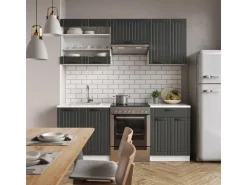 Einbauküchen<Vicco Fame-Line Küchenzeile Anthrazit Landhaus/Weiß 200 cm ohne Arbeitsplatte ohne E-Geräte Anthrazit Struktur