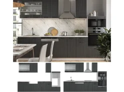 Einbauküchen<Vicco Fame-Line Küchenzeile Anthrazit Landhaus/Weiß 300 cm mit Hochschrankohne Arbeitsplatte ohne E-Geräte Anthrazit Struktur