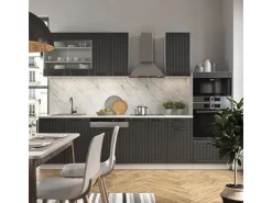 Einbauküchen<Vicco Fame-Line Küchenzeile Anthrazit Landhaus/Weiß 300 cm mit Hochschrankohne Arbeitsplatte ohne E-Geräte Anthrazit Struktur