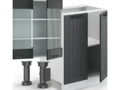 Einbauküchen<Vicco Fame-Line Küchenzeile Anthrazit Landhaus/Weiß 300 cm mit Hochschrankohne Arbeitsplatte ohne E-Geräte Anthrazit Struktur