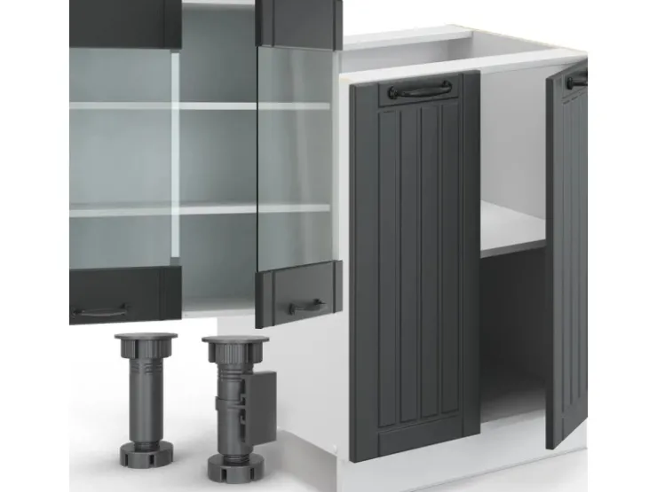 Einbauküchen<Vicco Fame-Line Küchenzeile Anthrazit Landhaus/Weiß 300 cm mit Hochschrankohne Arbeitsplatte ohne E-Geräte Anthrazit Struktur