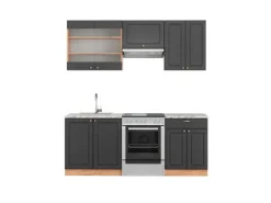 Clearance Vicco Fame-Line Küchenzeile Anthrazit Landhaus/Goldkraft Eiche 200 cm AP Marmor ohne E-Geräte Einbauküchen