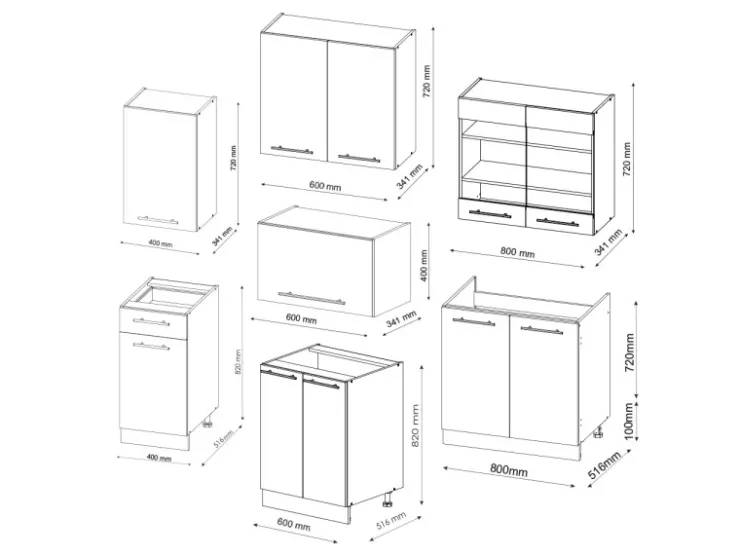 Einbauküchen<Vicco Fame-Line Küchenzeile Anthrazit Landhaus/Weiß 240 cm ohne Arbeitsplatte ohne E-Geräte Anthrazit Struktur