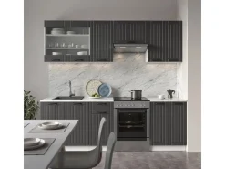 Einbauküchen<Vicco Fame-Line Küchenzeile Anthrazit Landhaus/Weiß 240 cm ohne Arbeitsplatte ohne E-Geräte Anthrazit Struktur
