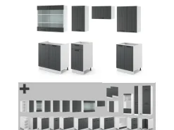 Einbauküchen<Vicco Fame-Line Küchenzeile Anthrazit Landhaus/Weiß 240 cm ohne Arbeitsplatte ohne E-Geräte Anthrazit Struktur