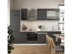 Discount Vicco Fame-Line Küchenzeile Anthrazit Landhaus/Weiß 300 cm ohne Arbeitsplatte ohne E-Geräte Anthrazit Struktur
