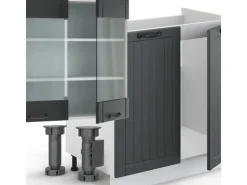 Discount Vicco Fame-Line Küchenzeile Anthrazit Landhaus/Weiß 300 cm ohne Arbeitsplatte ohne E-Geräte Anthrazit Struktur