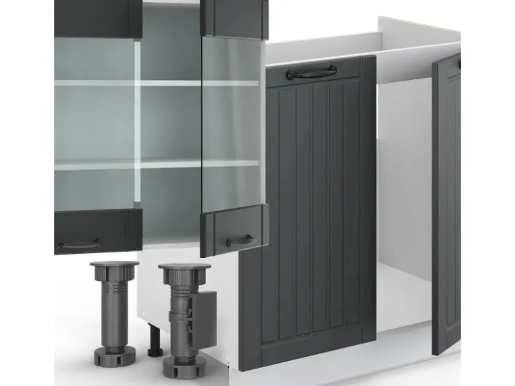 Discount Vicco Fame-Line Küchenzeile Anthrazit Landhaus/Weiß 300 cm ohne Arbeitsplatte ohne E-Geräte Anthrazit Struktur