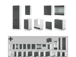 Discount Vicco Fame-Line Küchenzeile Anthrazit Landhaus/Weiß 300 cm ohne Arbeitsplatte ohne E-Geräte Anthrazit Struktur