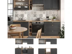 Clearance Vicco Fame-Line Küchenzeile Anthrazit Landhaus/Goldkraft Eiche 235 cm AP Eiche ohne E-Geräte Einbauküchen