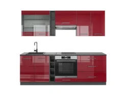Best Vicco Fame-Line Küchenzeile Bordeaux Hochglanz/Anthrazit 235 cm AP Anthrazit ohne E-Geräte Einbauküchen