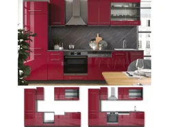 Best Vicco Fame-Line Küchenzeile Bordeaux Hochglanz/Anthrazit 300 cm AP Anthrazit ohne E-Geräte Zubehör Für Küchenarmatur|Einbauküchen