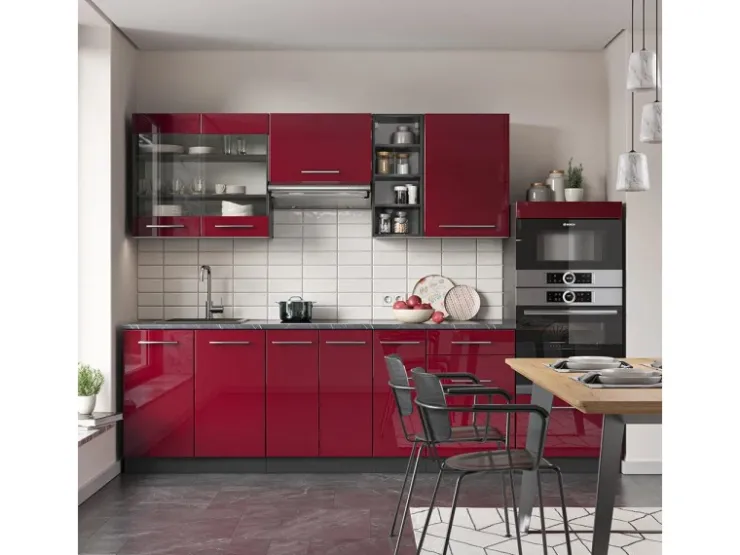 Best Vicco Fame-Line Küchenzeile Bordeaux Hochglanz/Anthrazit 280 cm ohne Arbeitsplatte ohne E-Geräte Brilliant Bordeaux