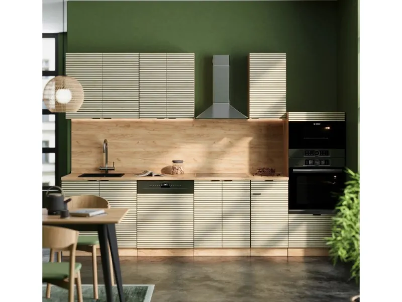 New Vicco Fame-Line Küchenzeile Eiche Paneel/Goldkraft Eiche 300 cm mit HochschrankAP Anthrazit ohne E-Geräte Einbauküchen
