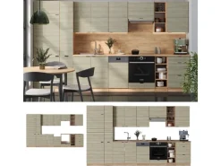 Vicco Fame-Line Küchenzeile Eiche Paneel/Goldkraft Eiche 355 cm AP Marmor ohne E-Geräte Kochfelder|Kühlschränke