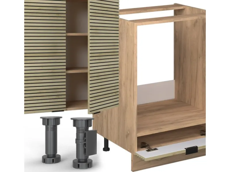 Vicco Fame-Line Küchenzeile Eiche Paneel/Goldkraft Eiche 355 cm AP Marmor ohne E-Geräte Kochfelder|Kühlschränke