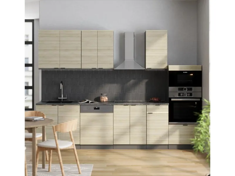 Clearance Vicco Fame-Line Küchenzeile Eiche Paneel/Anthrazit 300 cm mit HochschrankAP Anthrazit ohne E-Geräte Kochfelder|Kühlschränke
