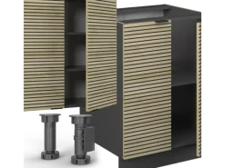 Clearance Vicco Fame-Line Küchenzeile Eiche Paneel/Anthrazit 300 cm mit HochschrankAP Anthrazit ohne E-Geräte Kochfelder|Kühlschränke