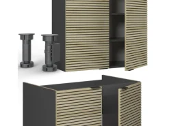 Outlet Vicco Fame-Line Küchenzeile Eiche Paneel/Anthrazit 235 cm ohne Arbeitsplatte ohne E-Geräte Einbauküchen