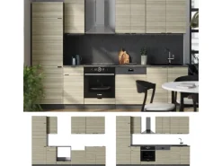 Discount Vicco Fame-Line Küchenzeile Eiche Paneel/Anthrazit 300 cm AP Anthrazit ohne E-Geräte Kochfelder|Kühlschränke
