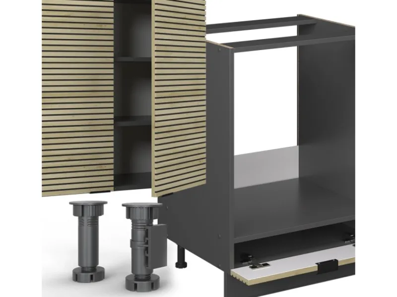 Discount Vicco Fame-Line Küchenzeile Eiche Paneel/Anthrazit 300 cm AP Anthrazit ohne E-Geräte Kochfelder|Kühlschränke
