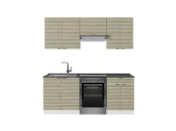 Discount Vicco Fame-Line Küchenzeile Eiche Paneel/Weiß 200 cm AP Anthrazit ohne E-Geräte Einbauküchen