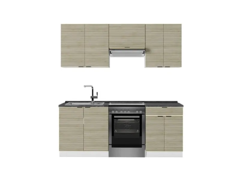 Discount Vicco Fame-Line Küchenzeile Eiche Paneel/Weiß 200 cm AP Anthrazit ohne E-Geräte Einbauküchen