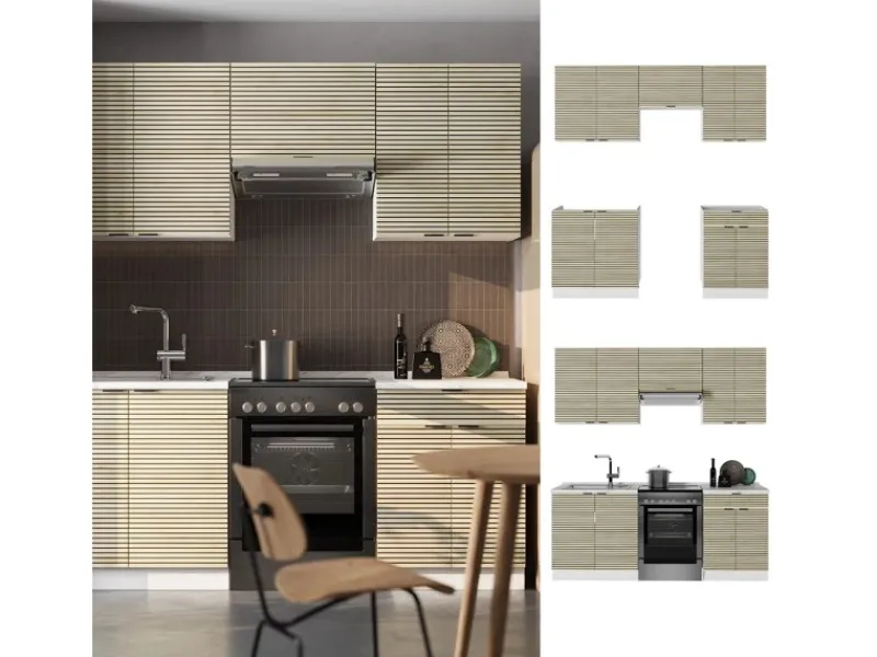 Discount Vicco Fame-Line Küchenzeile Eiche Paneel/Weiß 200 cm AP Anthrazit ohne E-Geräte Einbauküchen