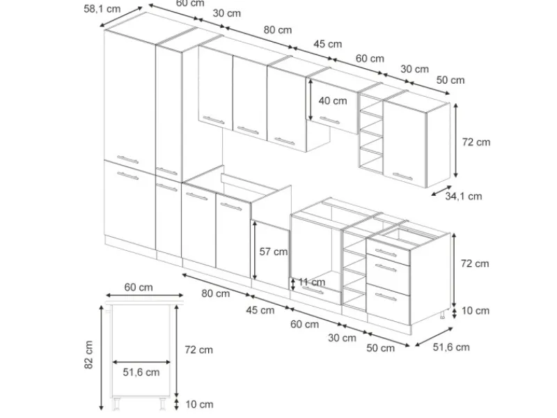 Discount Vicco Fame-Line Küchenzeile Eiche Paneel/Anthrazit 355 cm AP Anthrazit ohne E-Geräte Einbauküchen