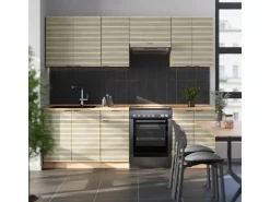 Outlet Vicco Fame-Line Küchenzeile Eiche Paneel/Goldkraft Eiche 240 cm AP Anthrazit ohne E-Geräte Berghütten Eiche