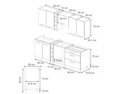 New Vicco Fame-Line Küchenzeile Eiche Paneel/Weiß 235 cm AP Marmor ohne E-Geräte Herde|Pantryküchen