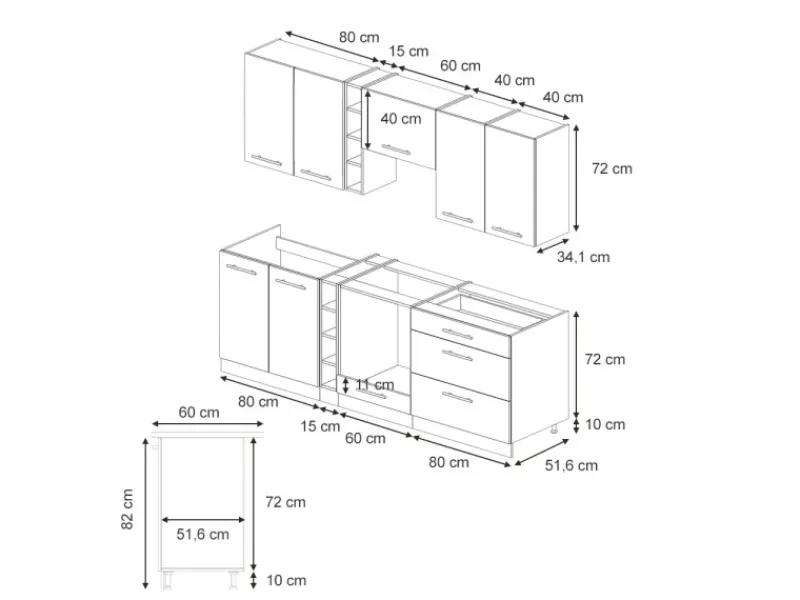 New Vicco Fame-Line Küchenzeile Eiche Paneel/Weiß 235 cm AP Marmor ohne E-Geräte Herde|Pantryküchen