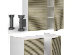 New Vicco Fame-Line Küchenzeile Eiche Paneel/Weiß 235 cm AP Marmor ohne E-Geräte Herde|Pantryküchen