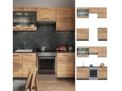 Einbauküchen<Vicco Fame-Line Küchenzeile Goldkraft Eiche/Anthrazit 200 cm AP Anthrazit ohne E-Geräte Anthrazit-Eiche